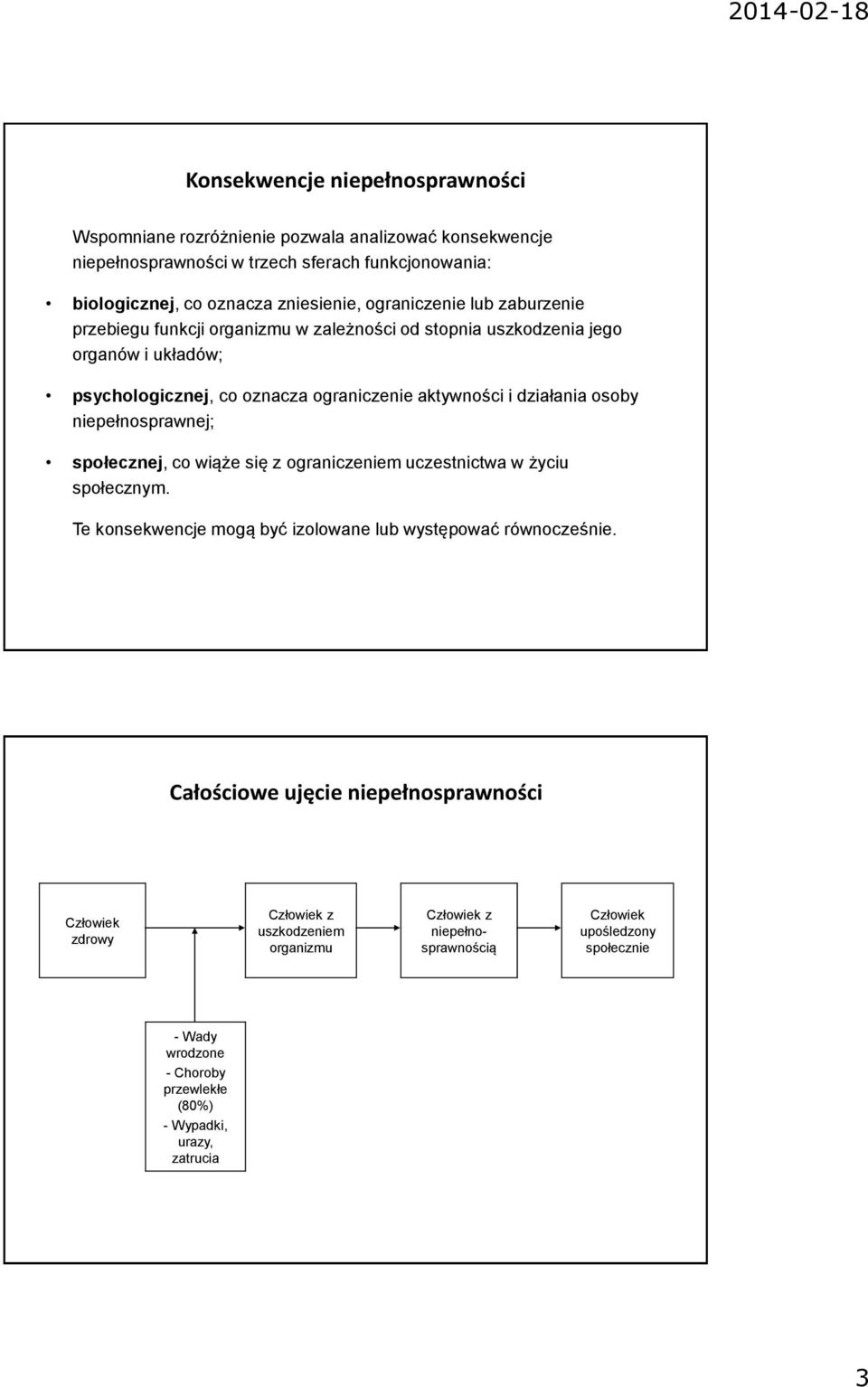 osoby niepełnosprawnej; społecznej, co wiąże się z ograniczeniem uczestnictwa w życiu społecznym. Te konsekwencje mogą być izolowane lub występować równocześnie.