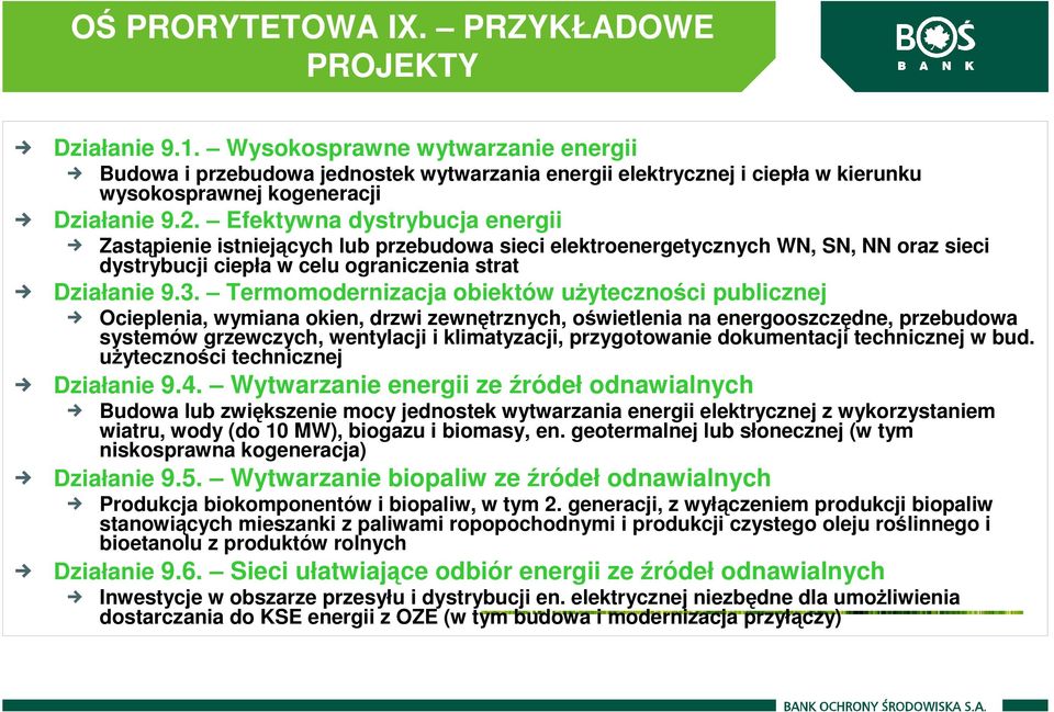 Efektywna dystrybucja energii Zastąpienie istniejących lub przebudowa sieci elektroenergetycznych WN, SN, NN oraz sieci dystrybucji ciepła w celu ograniczenia strat Działanie 9.3.