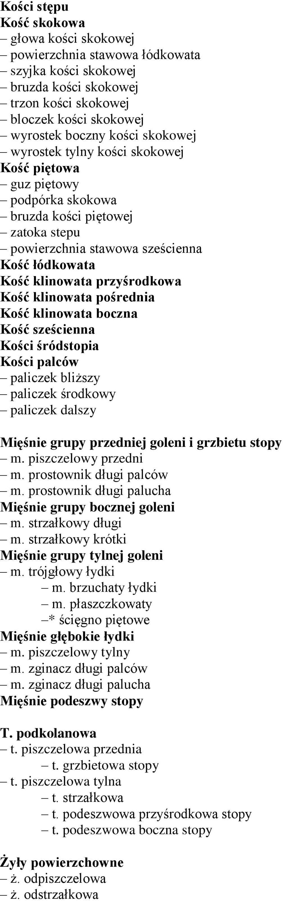 pośrednia Kość klinowata boczna Kość sześcienna Kości śródstopia Kości palców paliczek bliższy paliczek środkowy paliczek dalszy Mięśnie grupy przedniej goleni i grzbietu stopy m.