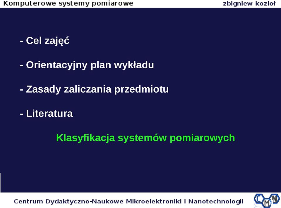 zaliczania przedmiotu -