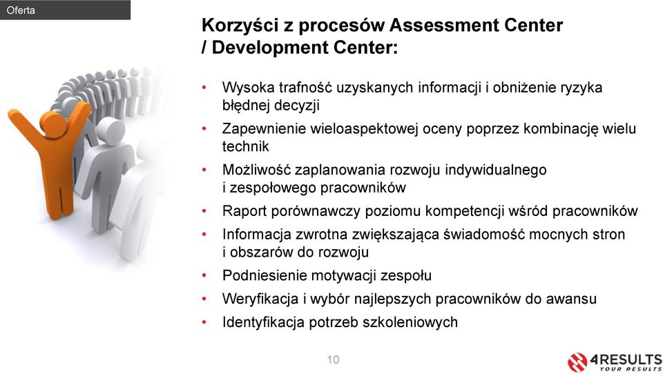 pracowników Raport porównawczy poziomu kompetencji wśród pracowników Informacja zwrotna zwiększająca świadomość mocnych stron i