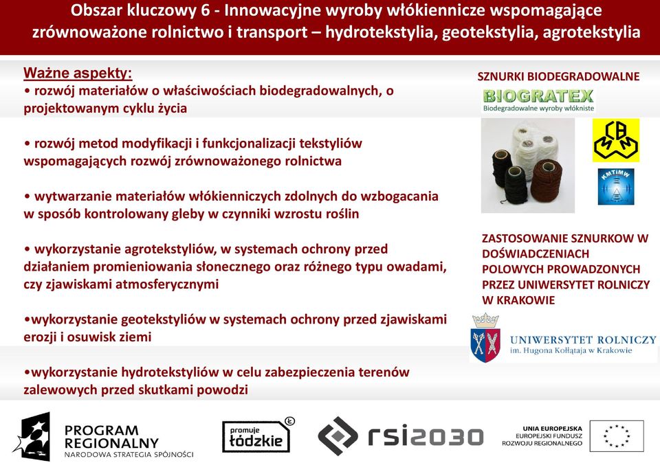 włókienniczych zdolnych do wzbogacania w sposób kontrolowany gleby w czynniki wzrostu roślin wykorzystanie agrotekstyliów, w systemach ochrony przed działaniem promieniowania słonecznego oraz różnego