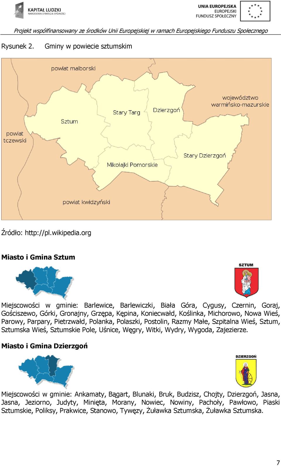 Michorowo, Nowa Wieś, Parowy, Parpary, Pietrzwałd, Polanka, Polaszki, Postolin, Razmy Małe, Szpitalna Wieś, Sztum, Sztumska Wieś, Sztumskie Pole, Uśnice, Węgry, Witki, Wydry,