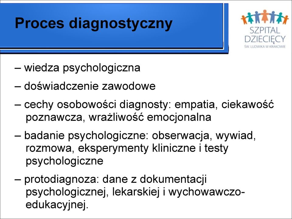 psychologiczne: obserwacja, wywiad, rozmowa, eksperymenty kliniczne i testy