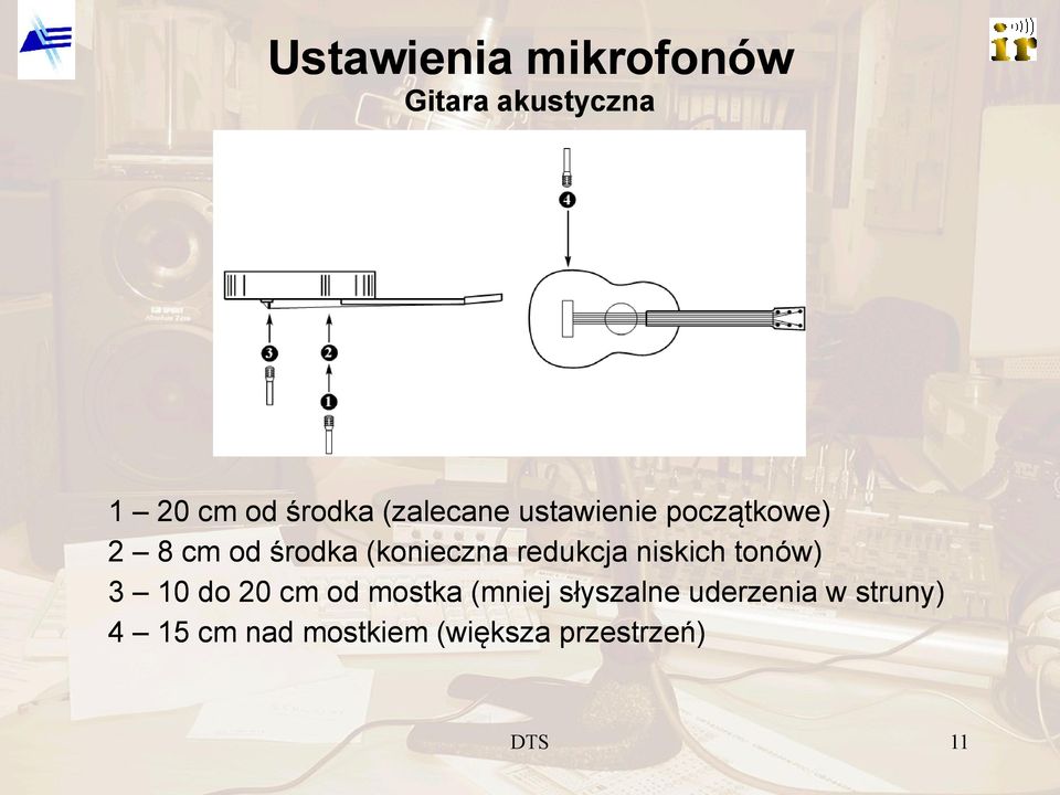 redukcja niskich tonów) 3 10 do 20 cm od mostka (mniej