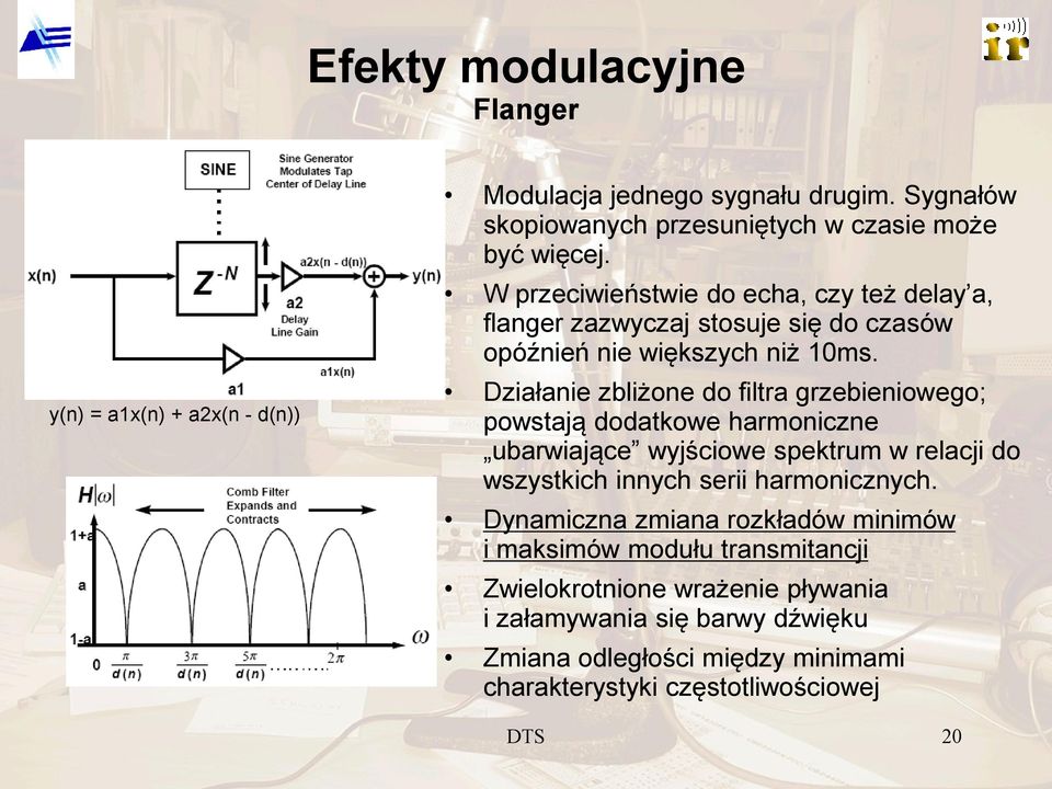 Działanie zbliżone do filtra grzebieniowego; powstają dodatkowe harmoniczne ubarwiające wyjściowe spektrum w relacji do wszystkich innych serii harmonicznych.