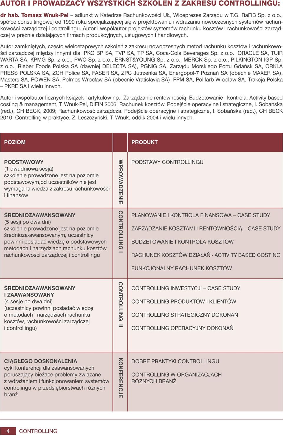 Autor i współautor projektów systemów rachunku kosztów i rachunkowości zarządczej w prężnie działających firmach produkcyjnych, usługowych i handlowych.