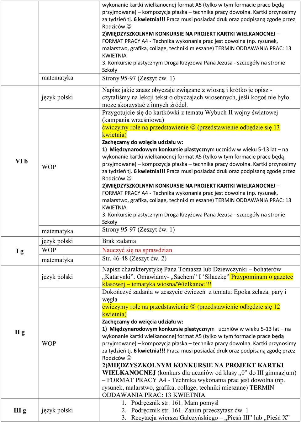 Przygotujcie się do kartkówki z tematu Wybuch II wojny światowej (kampania wrześniowa) ćwiczymy role na przedstawienie (przedstawienie odbędzie się 13 kwietnia)  1) Brak zadania Nauczyć się na