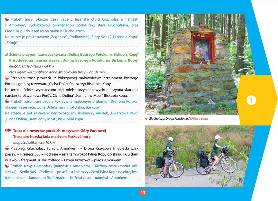 Ścieżka przyrodniczo-dydaktyczna Doliną Bystrego Potoku na Biskupią Kopę Přírodovědná naučná stezka Doliną Bystrego Potoku na Biskupią Kopę długość trasy / délka - 7,4 km czas wędrówki / přibližná