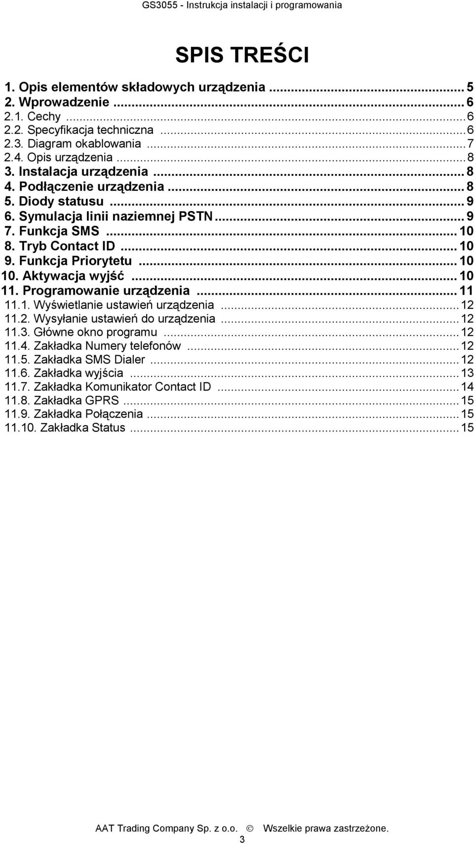 Aktywacja wyjść... 10 11. Programowanie urządzenia... 11 11.1. Wyświetlanie ustawień urządzenia...12 11.2. Wysyłanie ustawień do urządzenia...12 11.3. Główne okno programu...12 11.4.