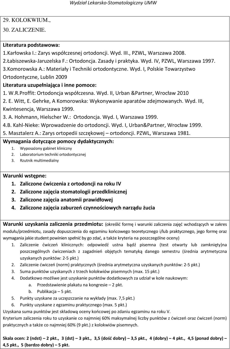 E. Witt, E. Gehrke, A Komorowska: Wykonywanie aparatów zdejmowanych. Wyd. III, Kwintesencja, Warszawa 1999. 3. A. Hohmann, Hielscher W.: Ortodoncja. Wyd. I, Warszawa 1999. 4.B.