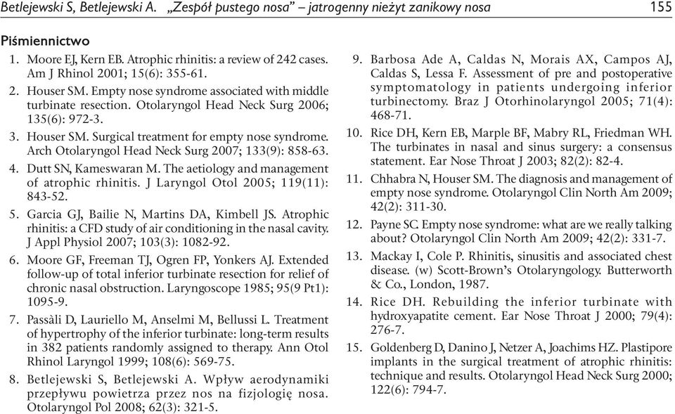 Arch Otolaryngol Head Neck Surg 2007; 133(9): 858 63. 4. Dutt SN, Kameswaran M. The aetiology and management of atrophic rhinitis. J Laryngol Otol 2005; 119(11): 843 52