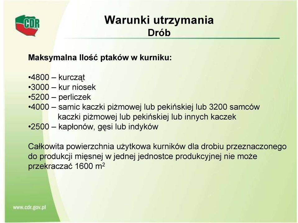 pekińskiej lub innych kaczek 2500 kapłonów, gęsi lub indyków Całkowita powierzchnia użytkowa