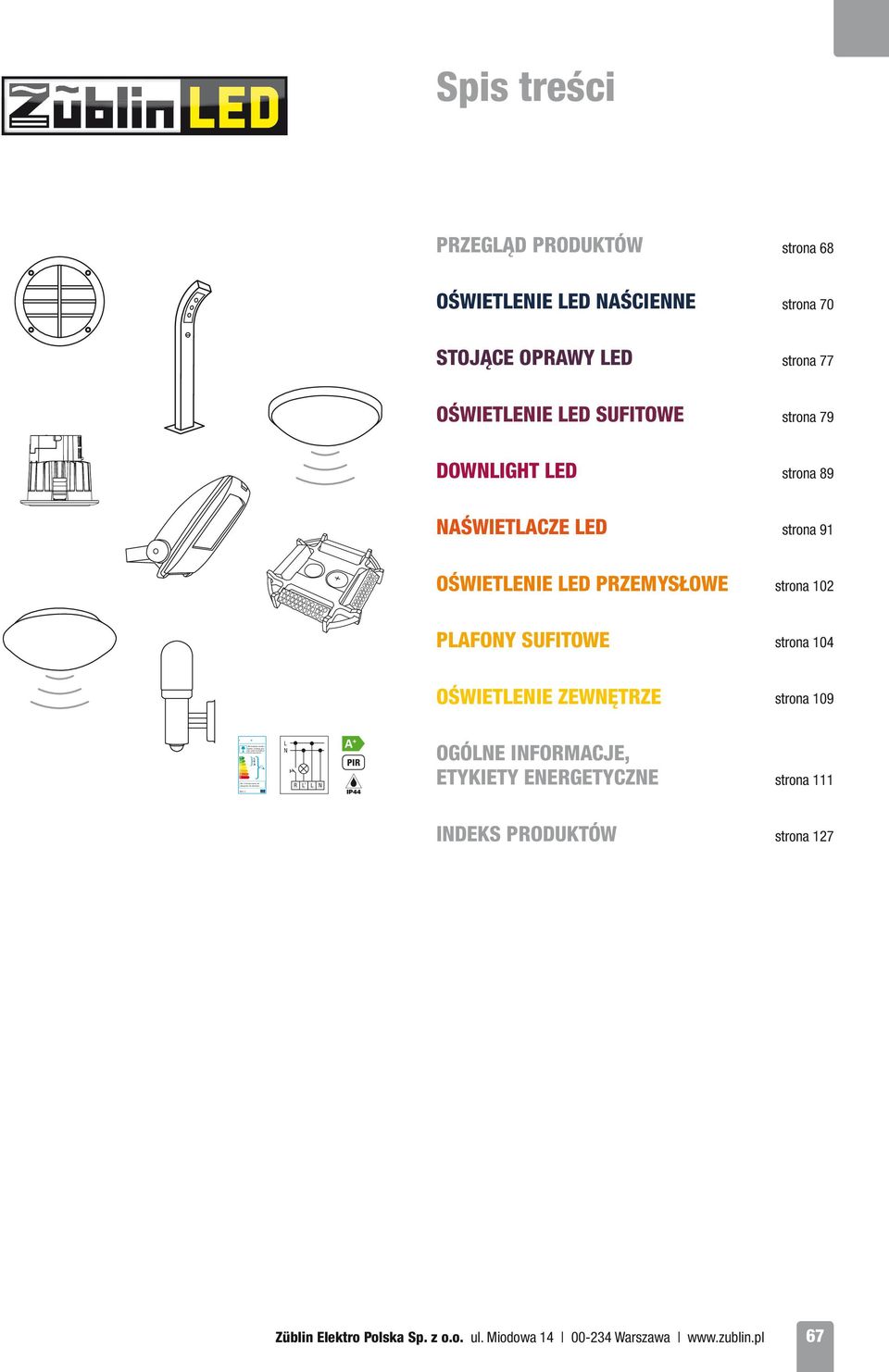 DOWNLIGHT LED strona 89 NAŚWIETLACZE LED strona 91 OŚWIETLENIE LED PRZEMYSŁOWE strona 12 PLAFONY SUFITOWE strona 14 OŚWIETLENIE ZEWNĘTRZE strona 19 A ++ L A + E A D B C