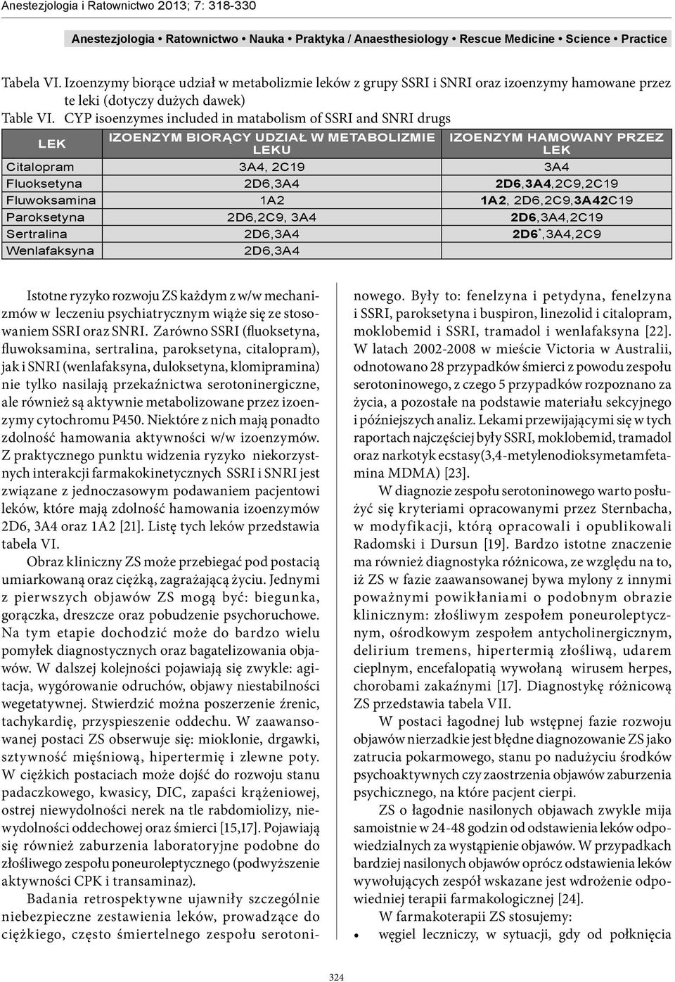 Fluwoksamina 1A2 1A2, 2D6,2C9,3A42C19 Paroksetyna 2D6,2C9, 3A4 2D6,3A4,2C19 Sertralina 2D6,3A4 2D6 *,3A4,2C9 Wenlafaksyna 2D6,3A4 Istotne ryzyko rozwoju ZS każdym z w/w mechanizmów w leczeniu