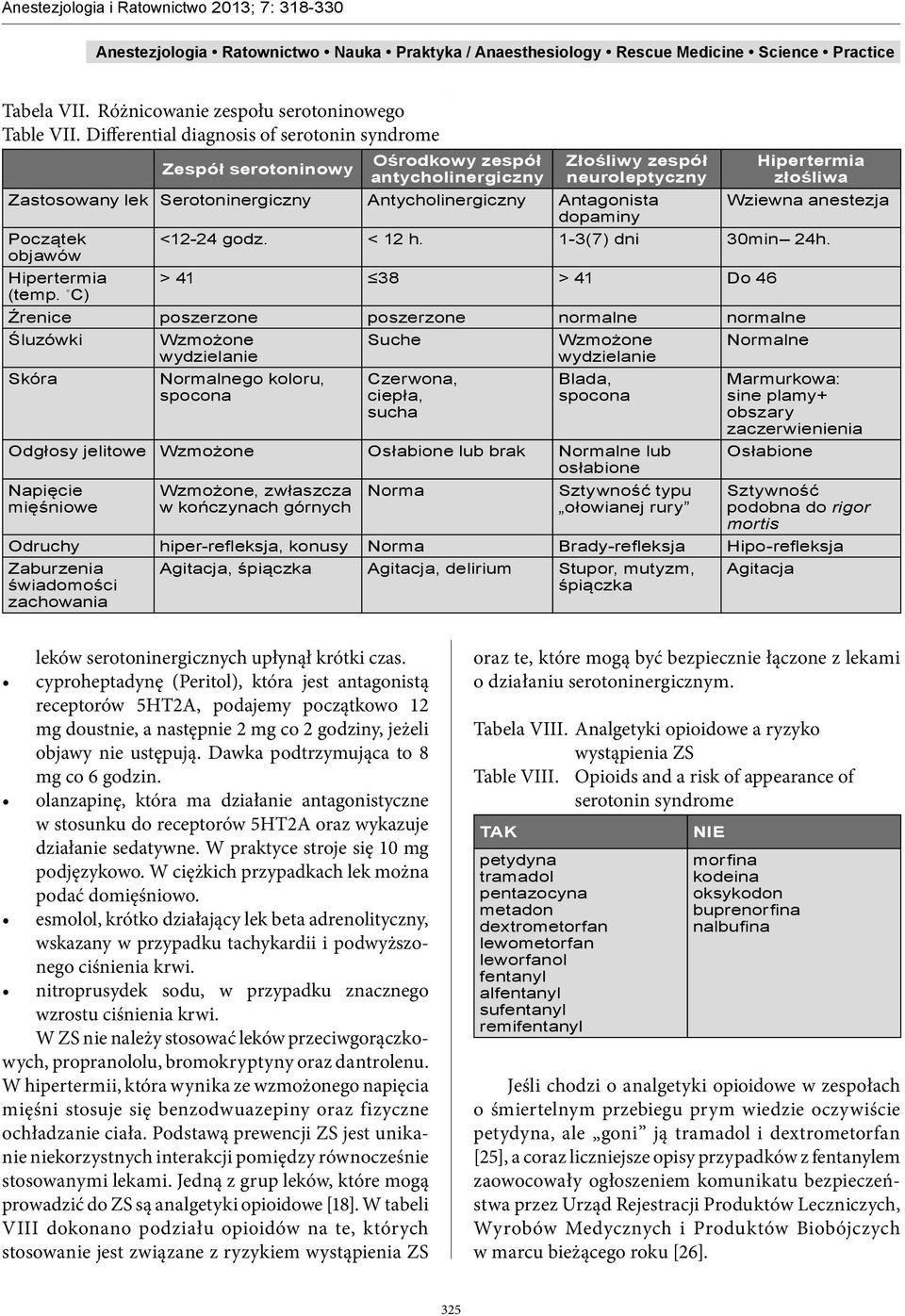 Serotoninergiczny Antycholinergiczny Antagonista dopaminy Początek <12-24 godz. < 12 h. 1-3(7) dni 30min 24h. objawów Hipertermia > 41 38 > 41 Do 46 (temp.