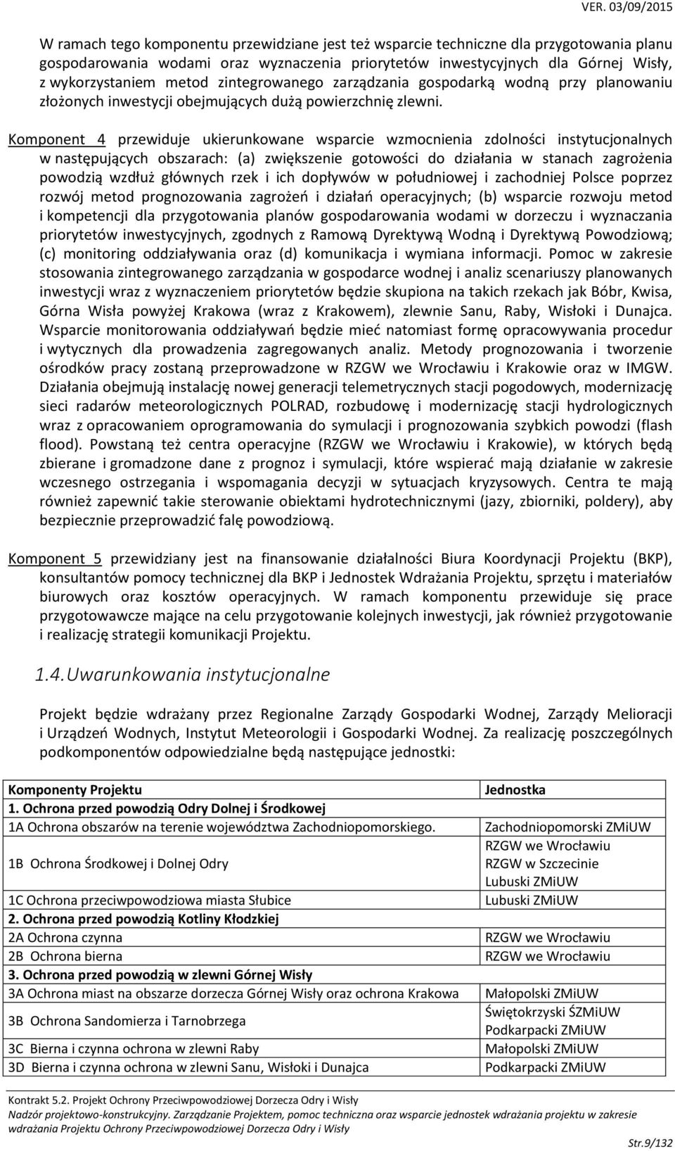 Komponent 4 przewiduje ukierunkowane wsparcie wzmocnienia zdolności instytucjonalnych w następujących obszarach: (a) zwiększenie gotowości do działania w stanach zagrożenia powodzią wzdłuż głównych