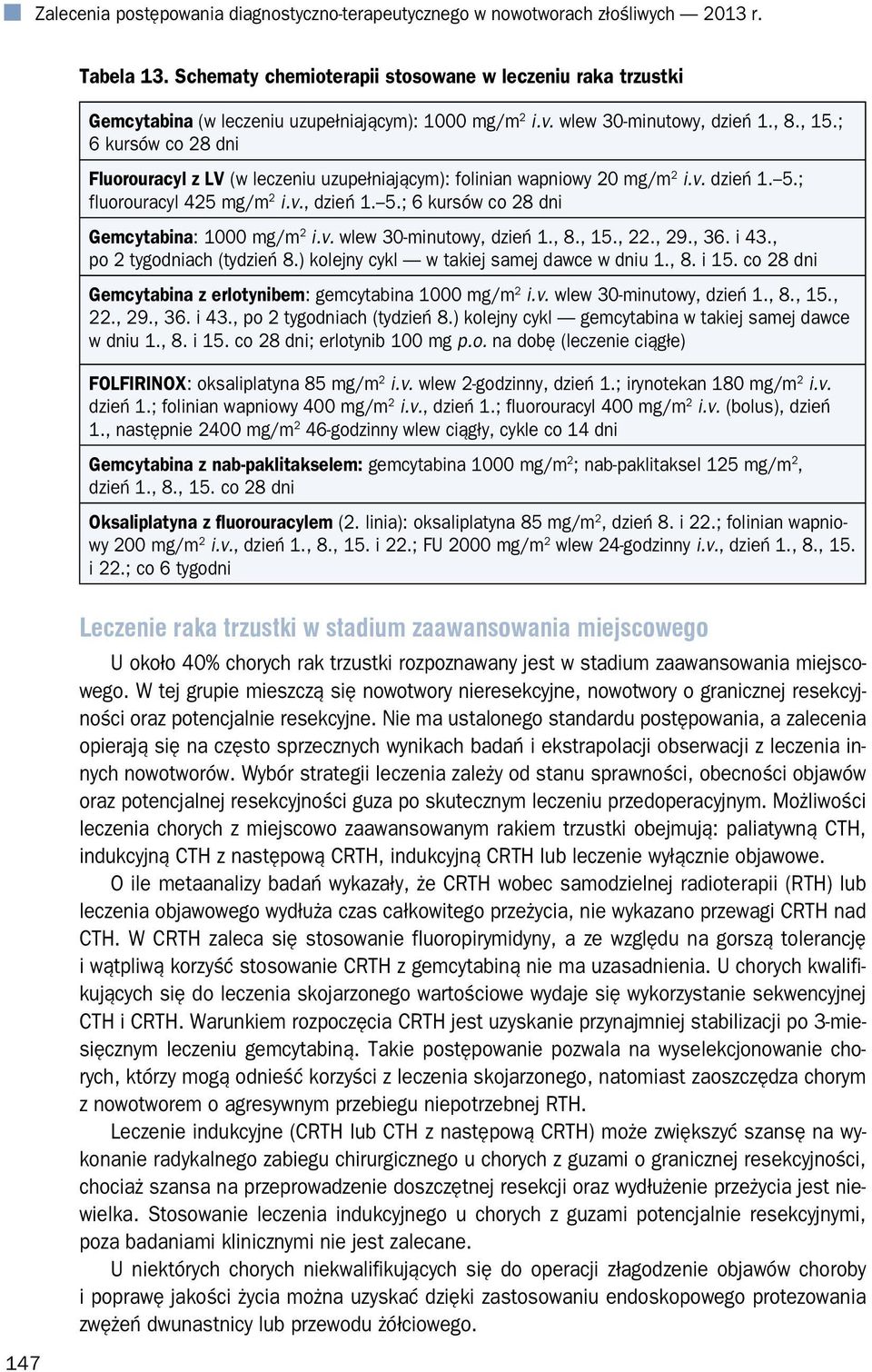 ; 6 kursów co 28 dni Fluorouracyl z LV (w leczeniu uzupełniającym): folinian wapniowy 20 mg/m 2 i.v. dzień 1. 5.; fluorouracyl 425 mg/m 2 i.v., dzień 1. 5.; 6 kursów co 28 dni Gemcytabina: 1000 mg/m 2 i.