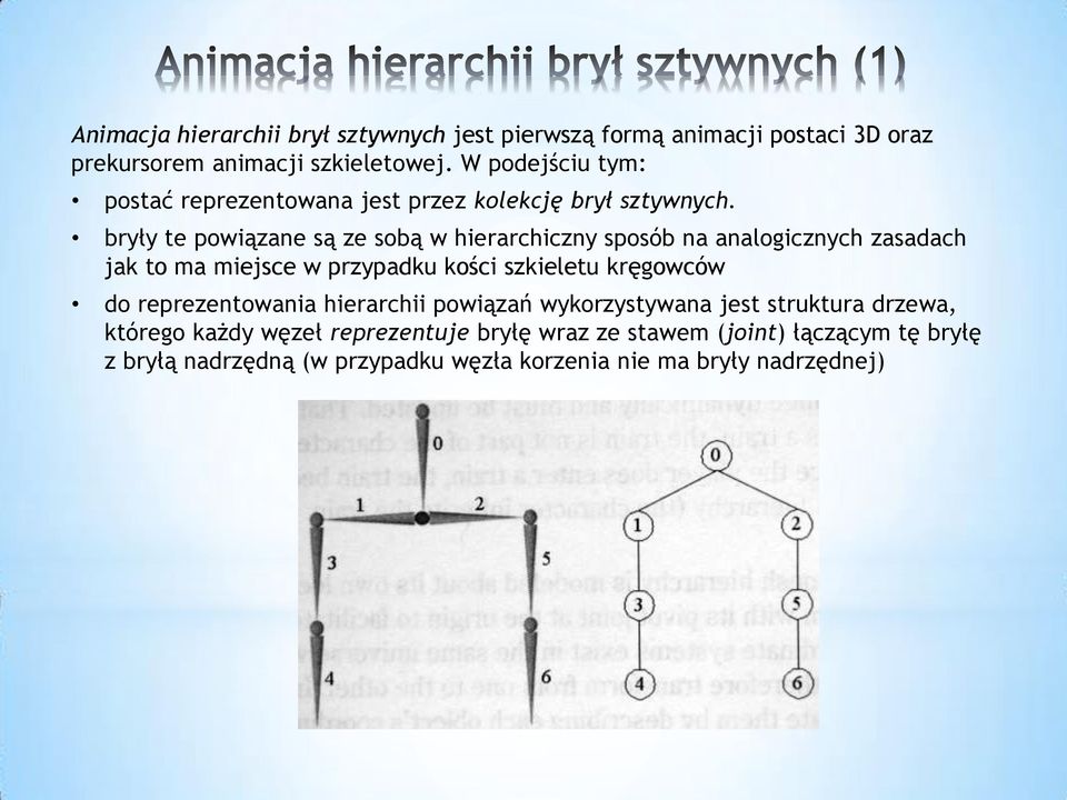 bryły te powiązane są ze sobą w hierarchiczny sposób na analogicznych zasadach jak to ma miejsce w przypadku kości szkieletu kręgowców do