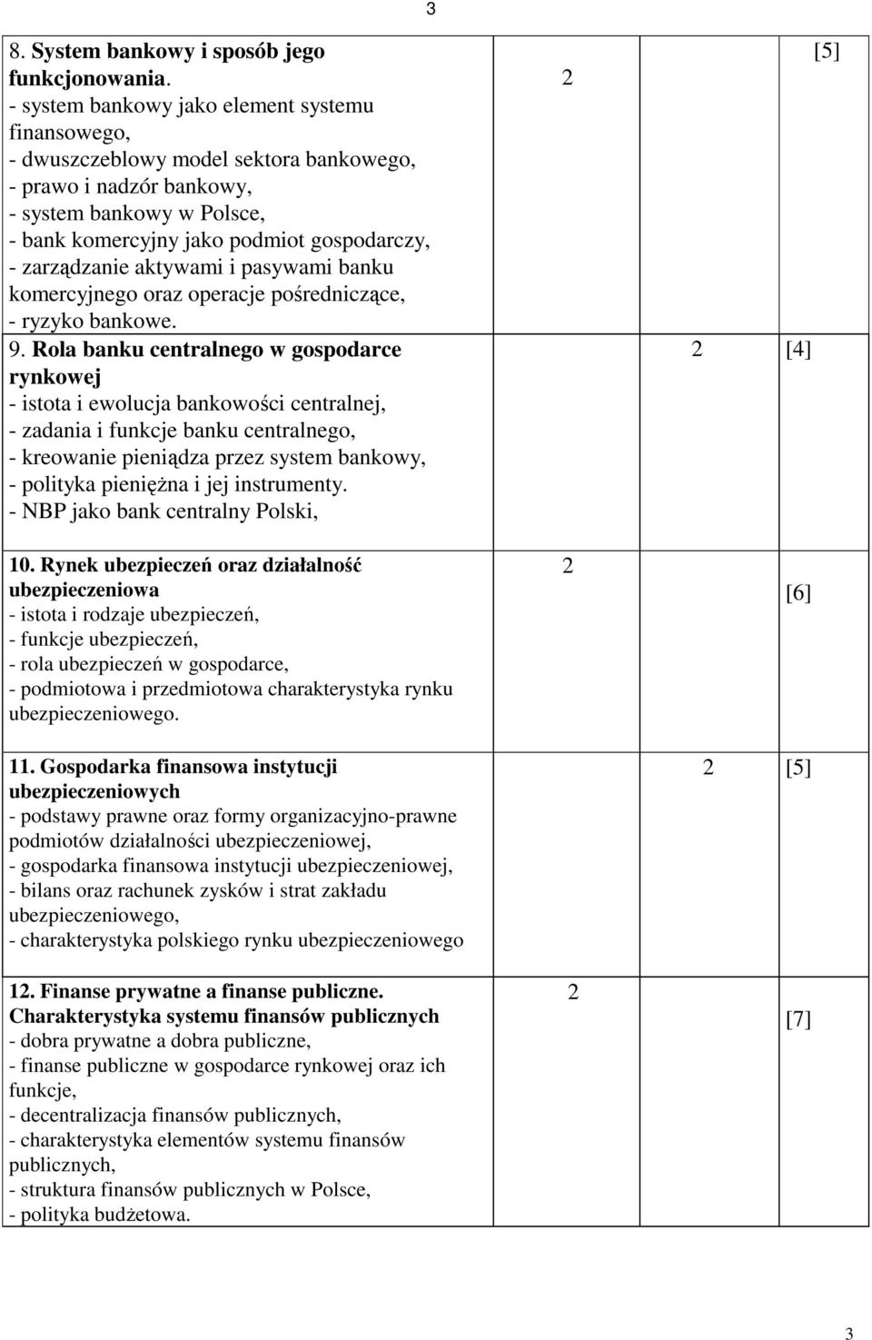 zarządzanie aktywami i pasywami banku komercyjnego oraz operacje pośredniczące, - ryzyko bankowe. 9.