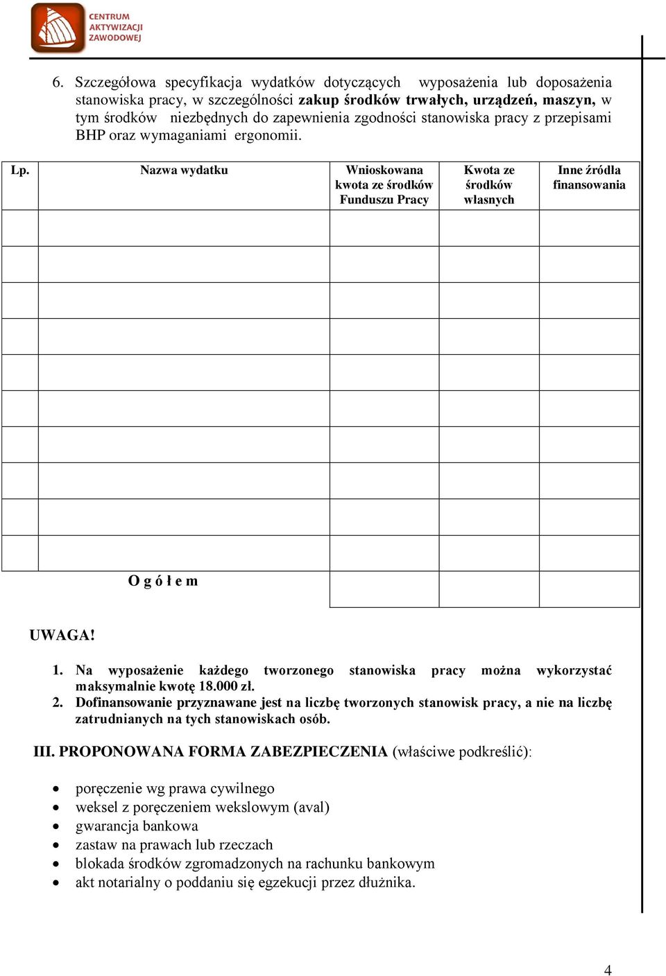Na wyposażenie każdego tworzonego stanowiska można wykorzystać maksymalnie kwotę 18.000 zł. 2.