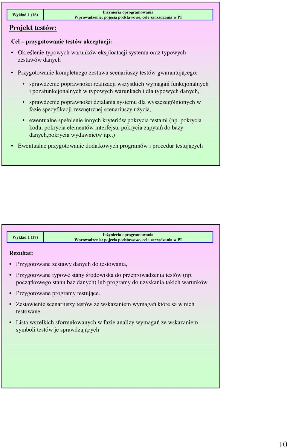 wyszczególnionych w fazie specyfikacji zewnętrznej scenariuszy użycia, ewentualne spełnienie innych kryteriów pokrycia testami (np.