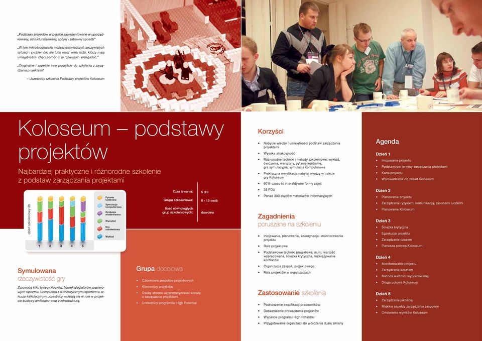 Oryginalne i zupełnie inne podejście do szkolenia z zarządzania projektami Uczestnicy szkolenia Podstawy projektów Koloseum Koloseum podstawy projektów Najbardziej praktyczne i różnorodne szkolenie z