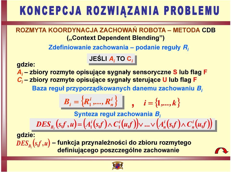 przyporządkowanych danemu zachowaniu B i gdzie: DES i DES ( s,f u) B, B i Bi 1 { } i = R,..., R i, n i = { 1,.