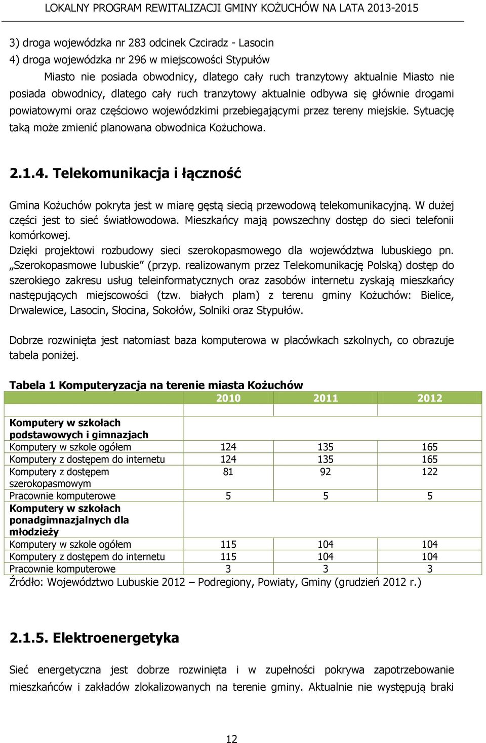Sytuację taką może zmienić planowana obwodnica Kożuchowa. 2.1.4. Telekomunikacja i łączność Gmina Kożuchów pokryta jest w miarę gęstą siecią przewodową telekomunikacyjną.