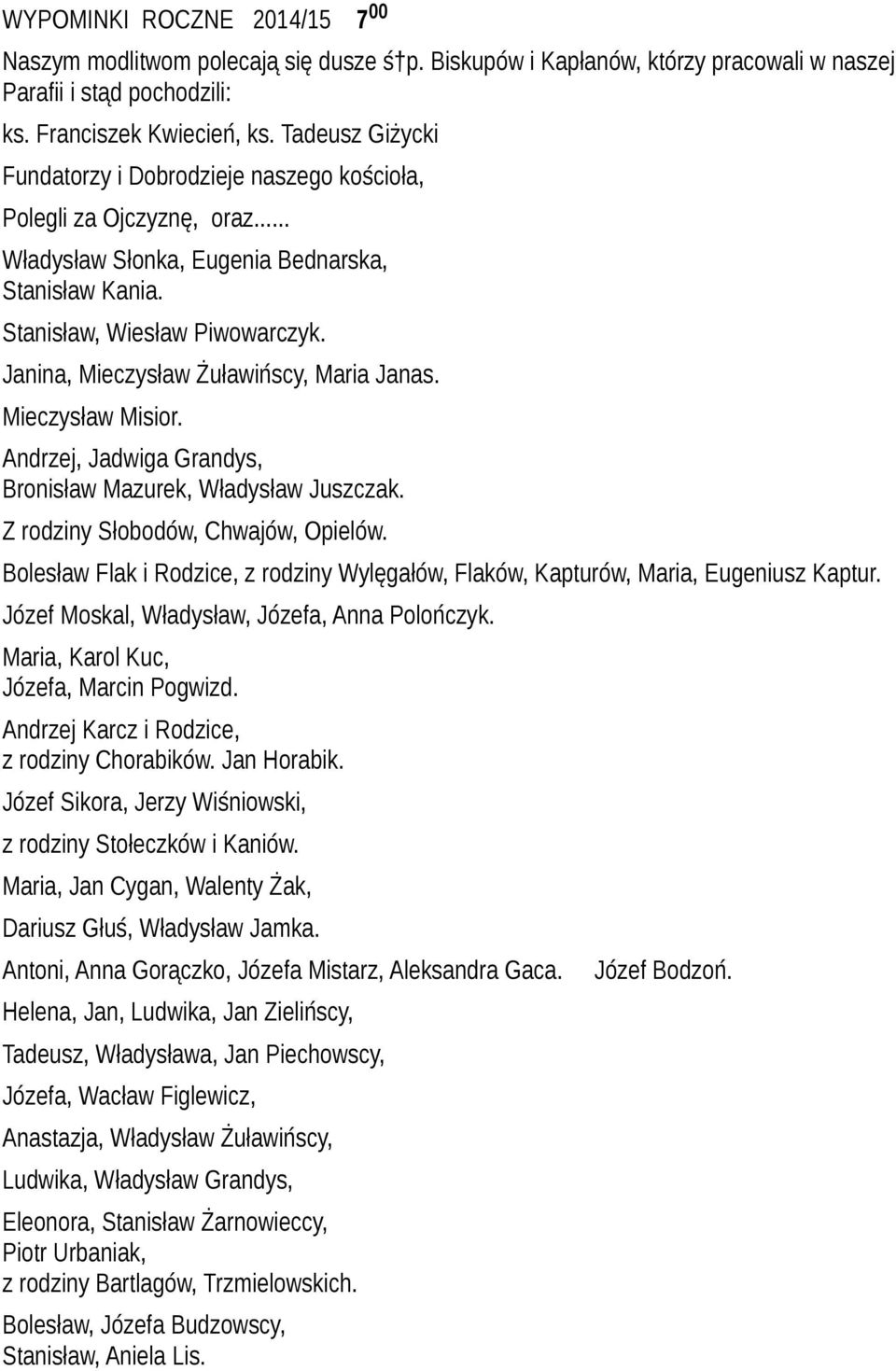Janina, Mieczysław Żuławińscy, Maria Janas. Mieczysław Misior. Andrzej, Jadwiga Grandys, Bronisław Mazurek, Władysław Juszczak. Z rodziny Słobodów, Chwajów, Opielów.