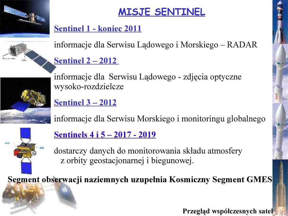 2012 informacje dla Serwisu Morskiego i monitoringu globalnego Sentinels 4 i 5 2017-2019 dostarczy danych do