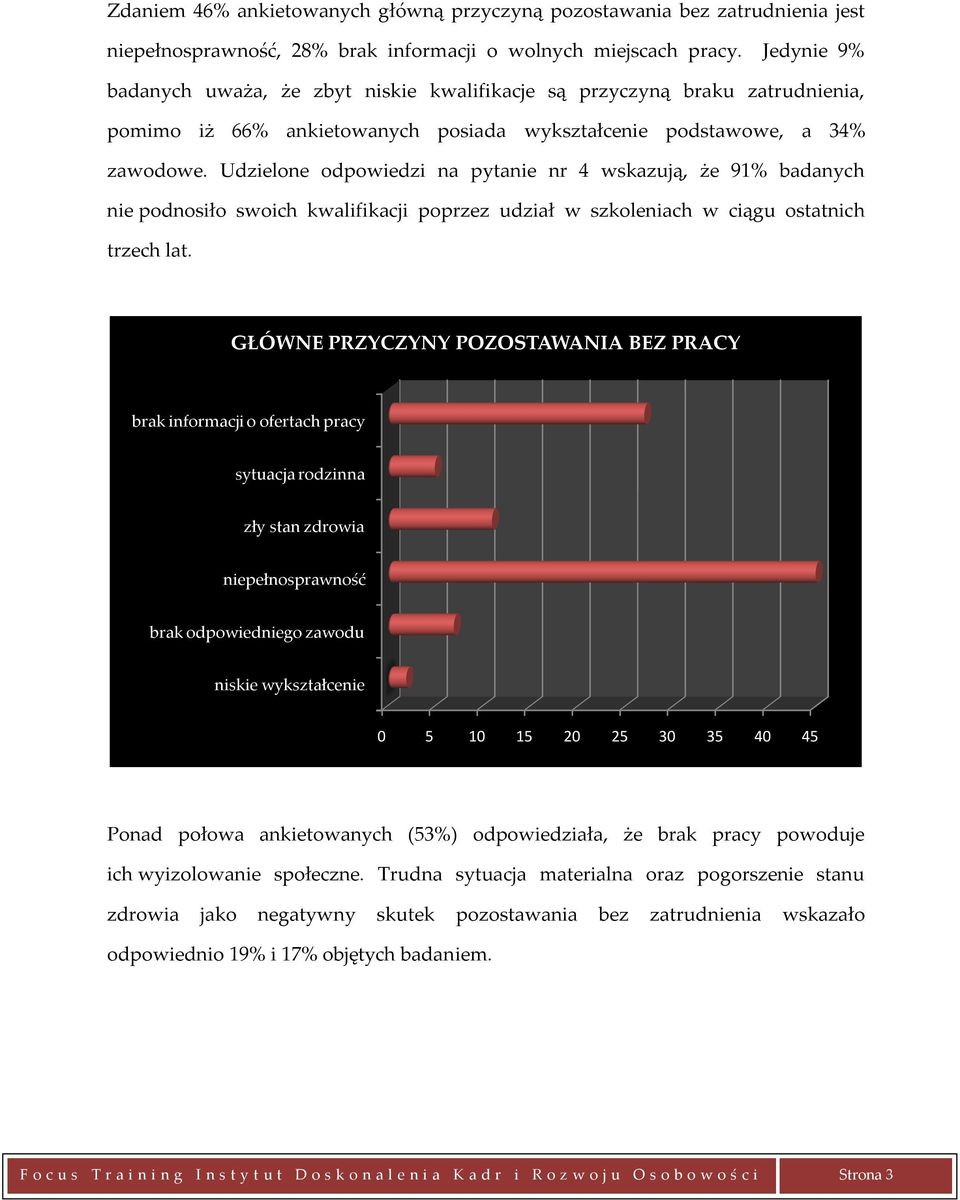 Udzielone odpowiedzi na pytanie nr 4 wskazują, że 91% badanych nie podnosiło swoich kwalifikacji poprzez udział w szkoleniach w ciągu ostatnich trzech lat.