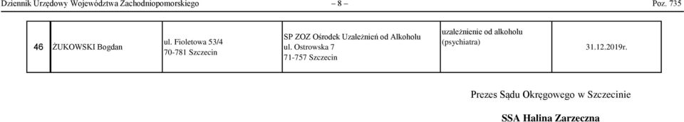 Fioletowa 53/4 70-781 Szczecin SP ZOZ Ośrodek Uzależnień od