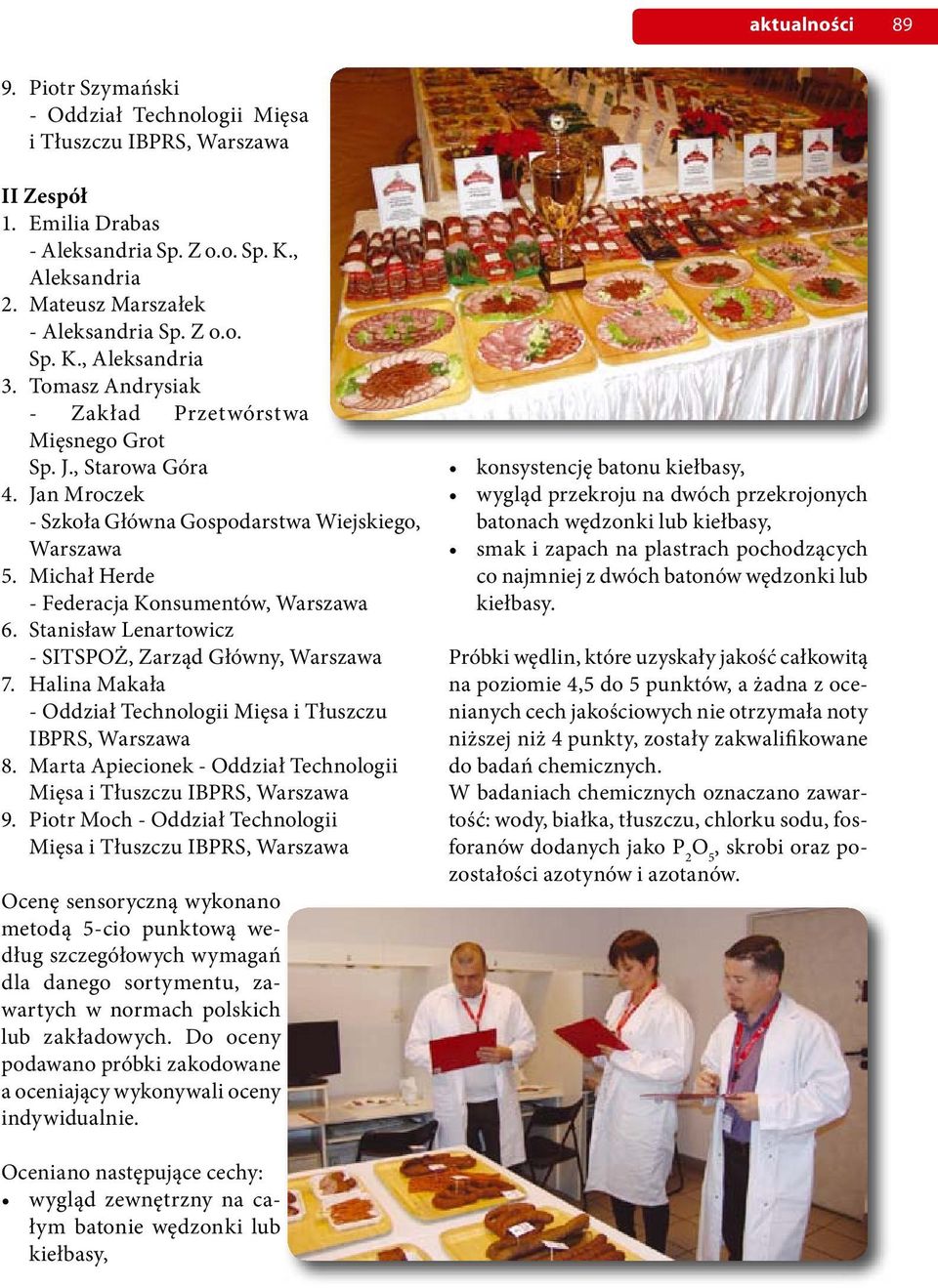 Stanisław Lenartowicz - SITSPOŻ, Zarząd Główny, Warszawa 7. Halina Makała - Oddział Technologii Mięsa i Tłuszczu IBPRS, Warszawa 8.