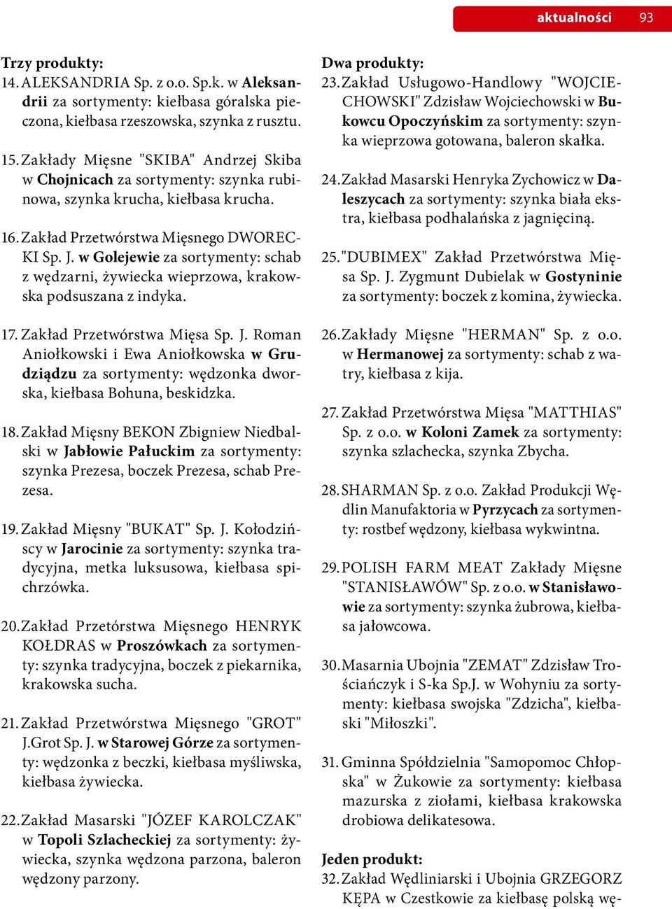 w Golejewie za sortymenty: schab z wędzarni, żywiecka wieprzowa, krakowska podsuszana z indyka. 17. Zakład Przetwórstwa Mięsa Sp. J.