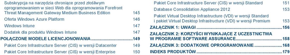 ..149 Pakiet Core Infrastructure Server (CIS) w wersji Datacenter 149 Pakiet Core Infrastructure Server (CIS) w wersji Enterprise 150 Pakiet Core Infrastructure Server (CIS) w wersji Standard 151
