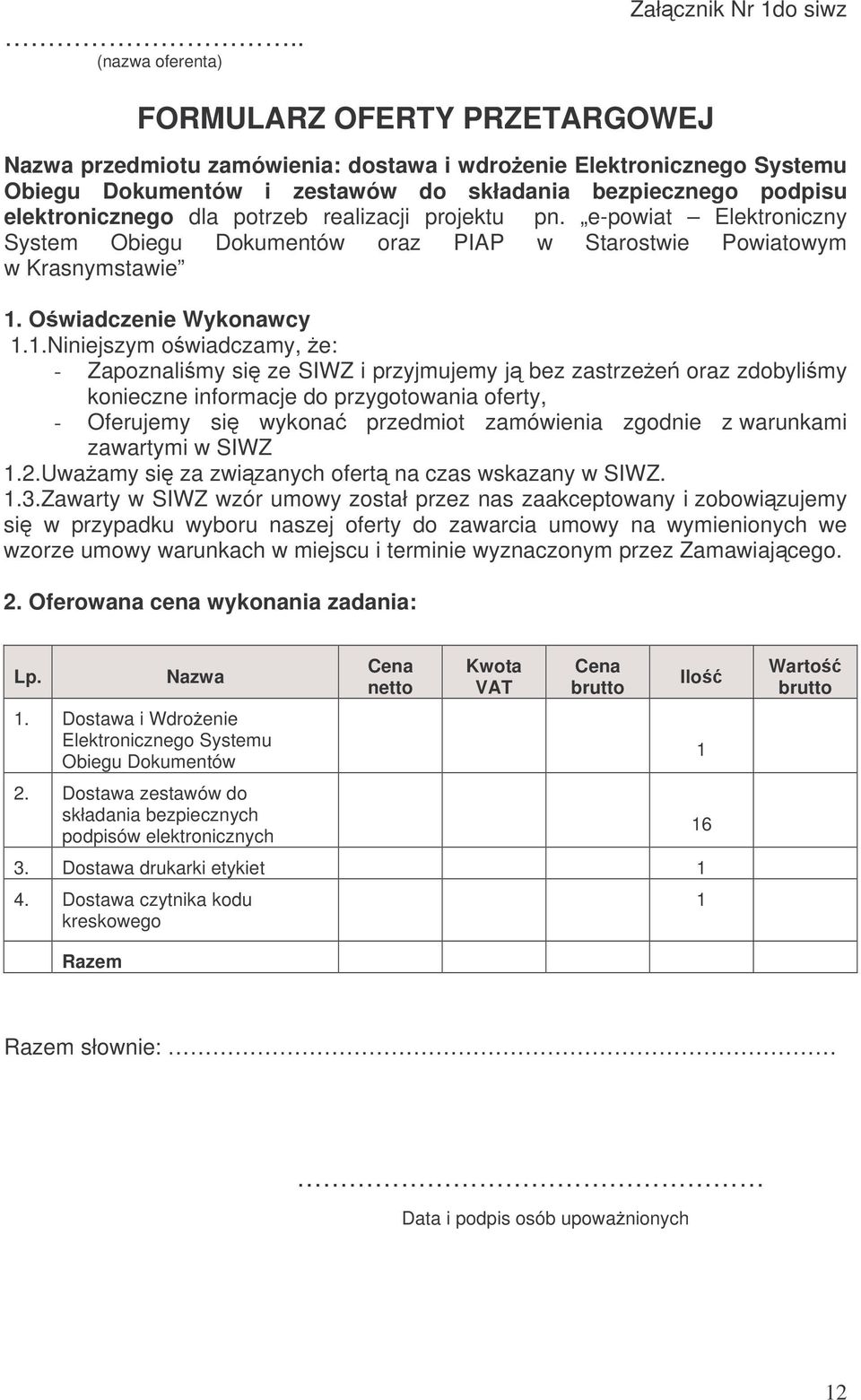 Owiadczenie Wykonawcy 1.