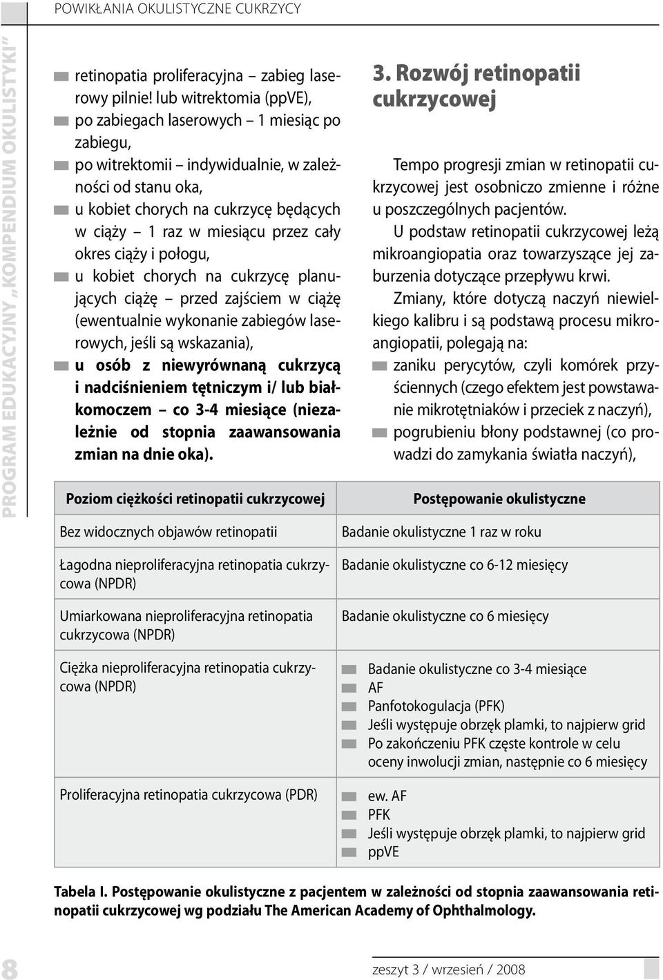 cały okres ciąży i połogu, u kobiet chorych na cukrzycę planujących ciążę przed zajściem w ciążę (ewentualnie wykonanie zabiegów laserowych, jeśli są wskazania), u osób z niewyrównaną cukrzycą i