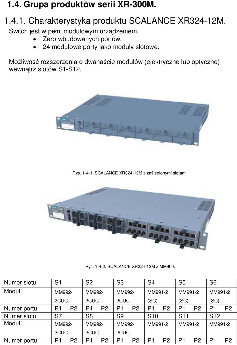 SCALANCE XR324-12M z za lepionymi slotami. Rys. 1-4-2. SCALANCE XR324-12M z MM900.