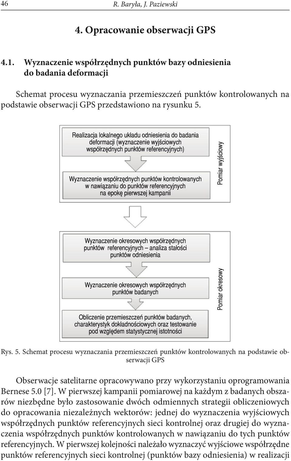 5. Schemat procesu wyznaczania przemieszczeń punktów kontrolowanych na podstawie obserwacji GPS Obserwacje satelitarne opracowywano przy wykorzystaniu oprogramowania Bernese 5.0 [7].