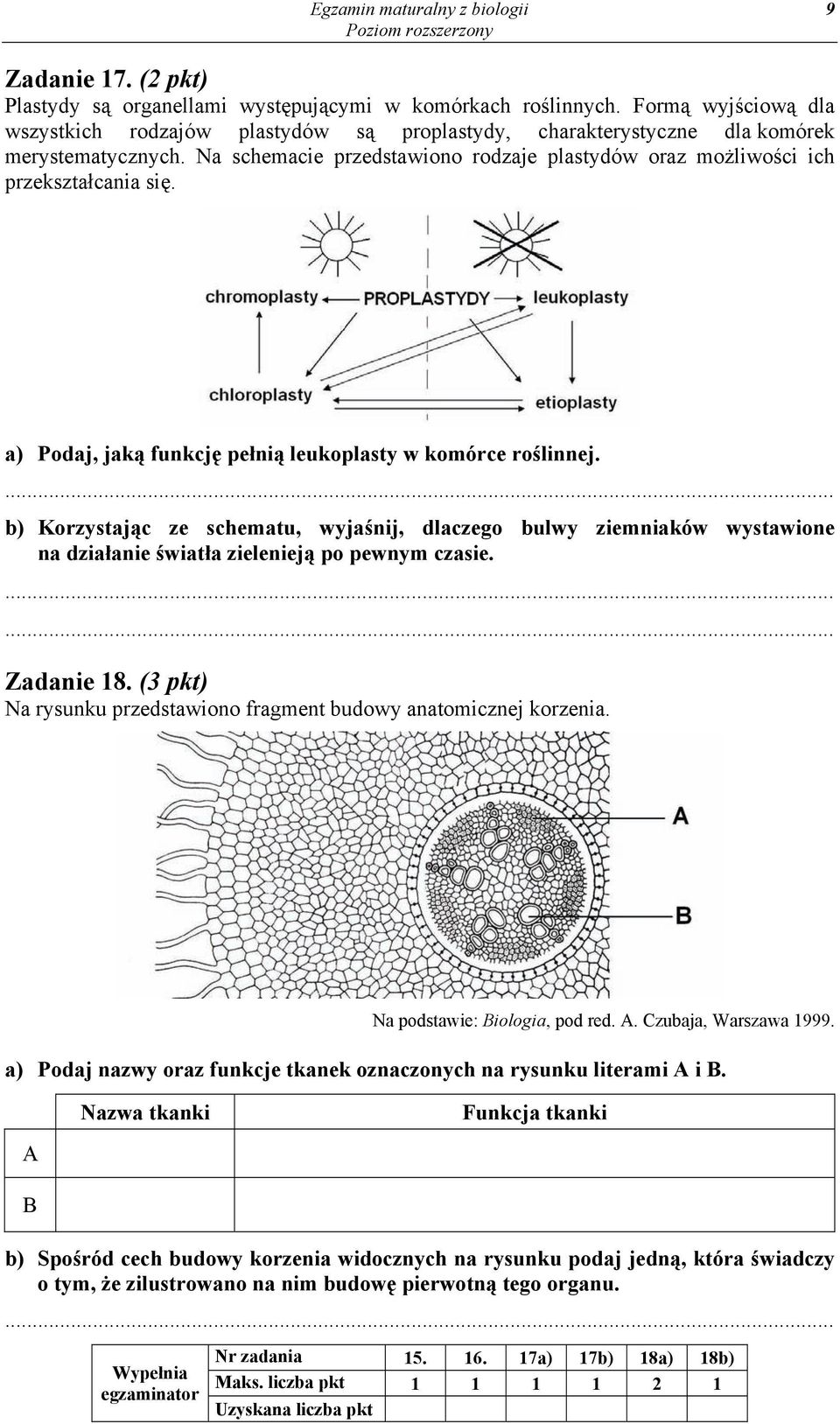 a) Podaj, jaką funkcję pełnią leukoplasty w komórce roślinnej. b) Korzystając ze schematu, wyjaśnij, dlaczego bulwy ziemniaków wystawione na działanie światła zielenieją po pewnym czasie. Zadanie 18.