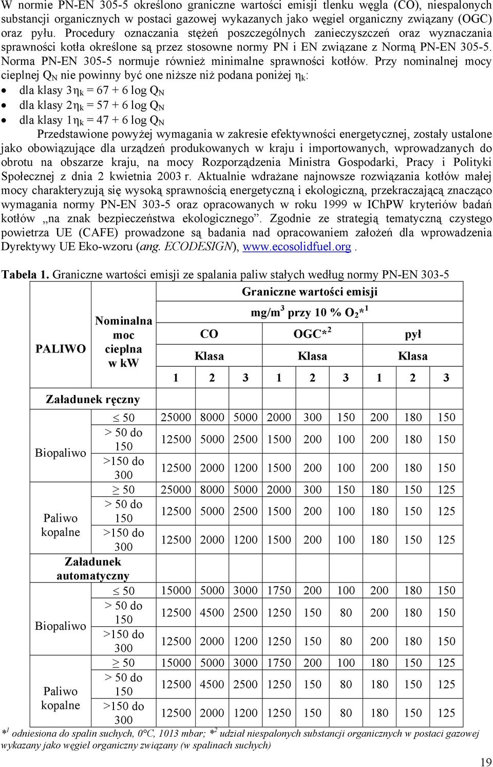 Norma PN-EN 305-5 normuje również minimalne sprawności kotłów.