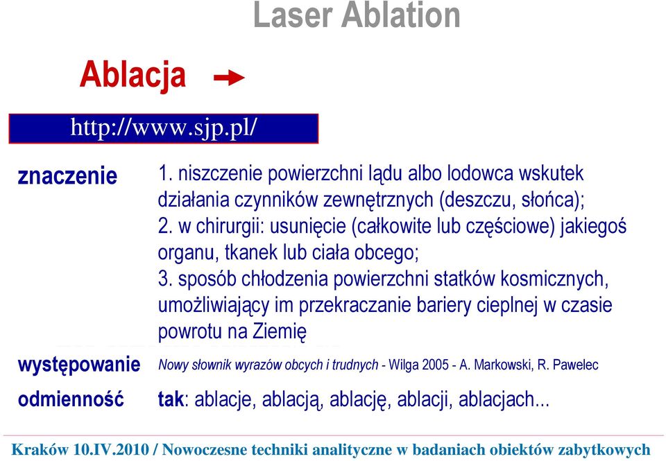 czegoś. do analizy - geol. powolne usuwanie zwietrzeliny z powierzchni lądu lub lodu na skutek działania czynników atmosferycznych. - med.