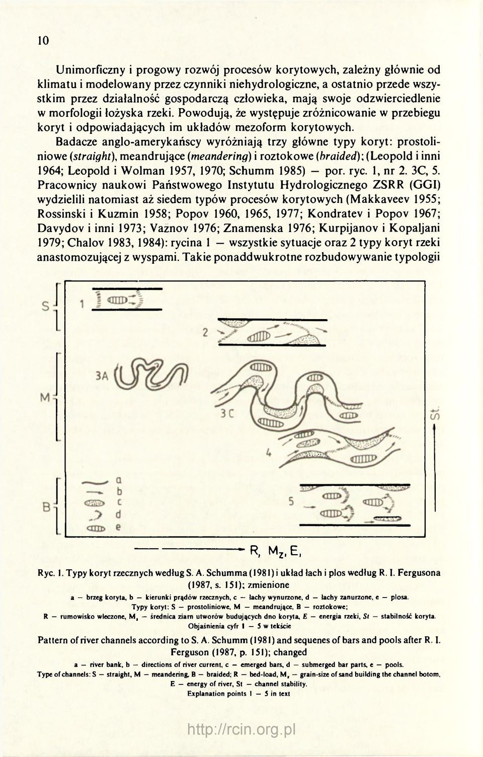 Badacze anglo-amerykańscy wyróżniają trzy główne typy koryt: prostoliniowe (straight), meandrujące (meandering) i roztokowe (braided)-, (Leopold i inni 1964; Leopold i Wolman 1957, 1970; Schumm 1985)