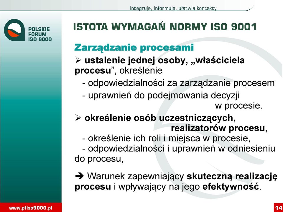 określenie osób uczestniczących, realizatorów procesu, - określenie ich roli i miejsca w procesie, -