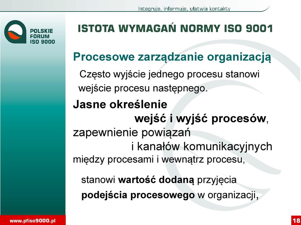 Jasne określenie wejść i wyjść procesów, zapewnienie powiązań i kanałów