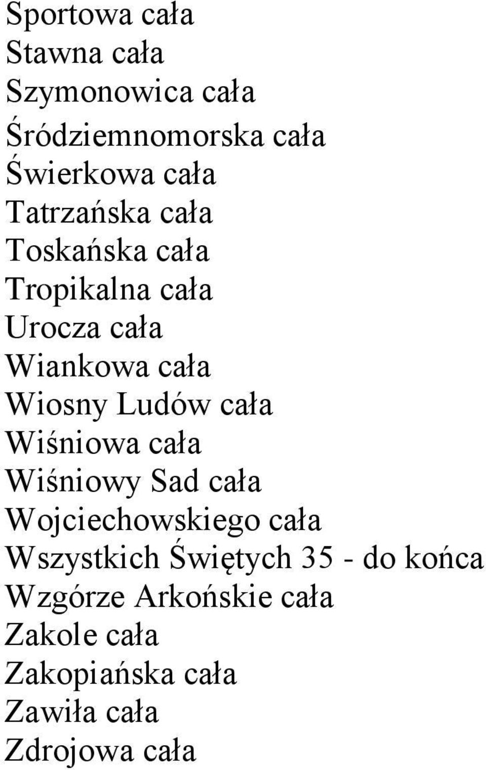 Ludów cała Wiśniowa cała Wiśniowy Sad cała Wojciechowskiego cała Wszystkich