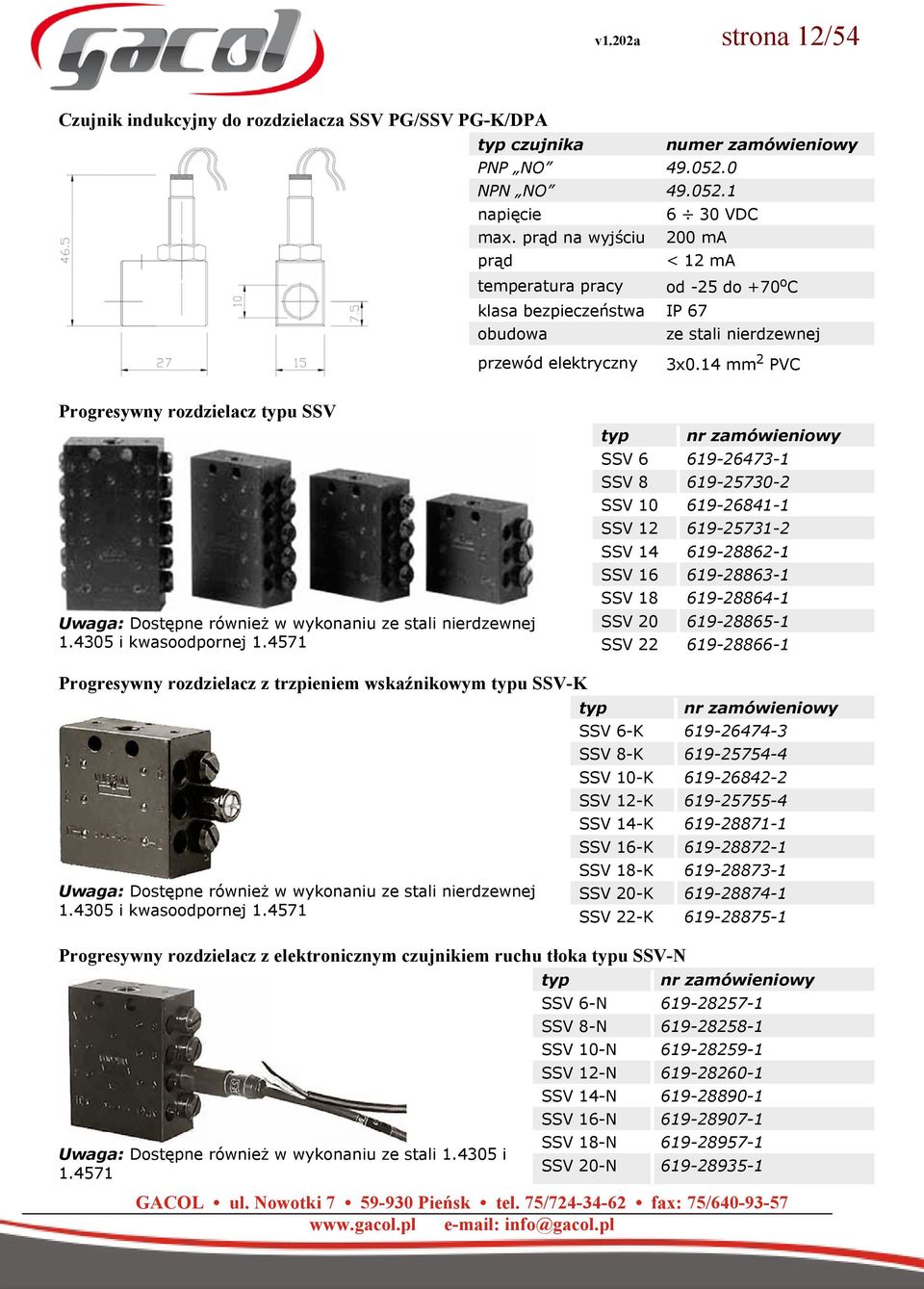 14 mm 2 PVC Progresywny rozdzielacz typu SSV Uwaga: Dostępne również w wykonaniu ze stali nierdzewnej 1.4305 i kwasoodpornej 1.