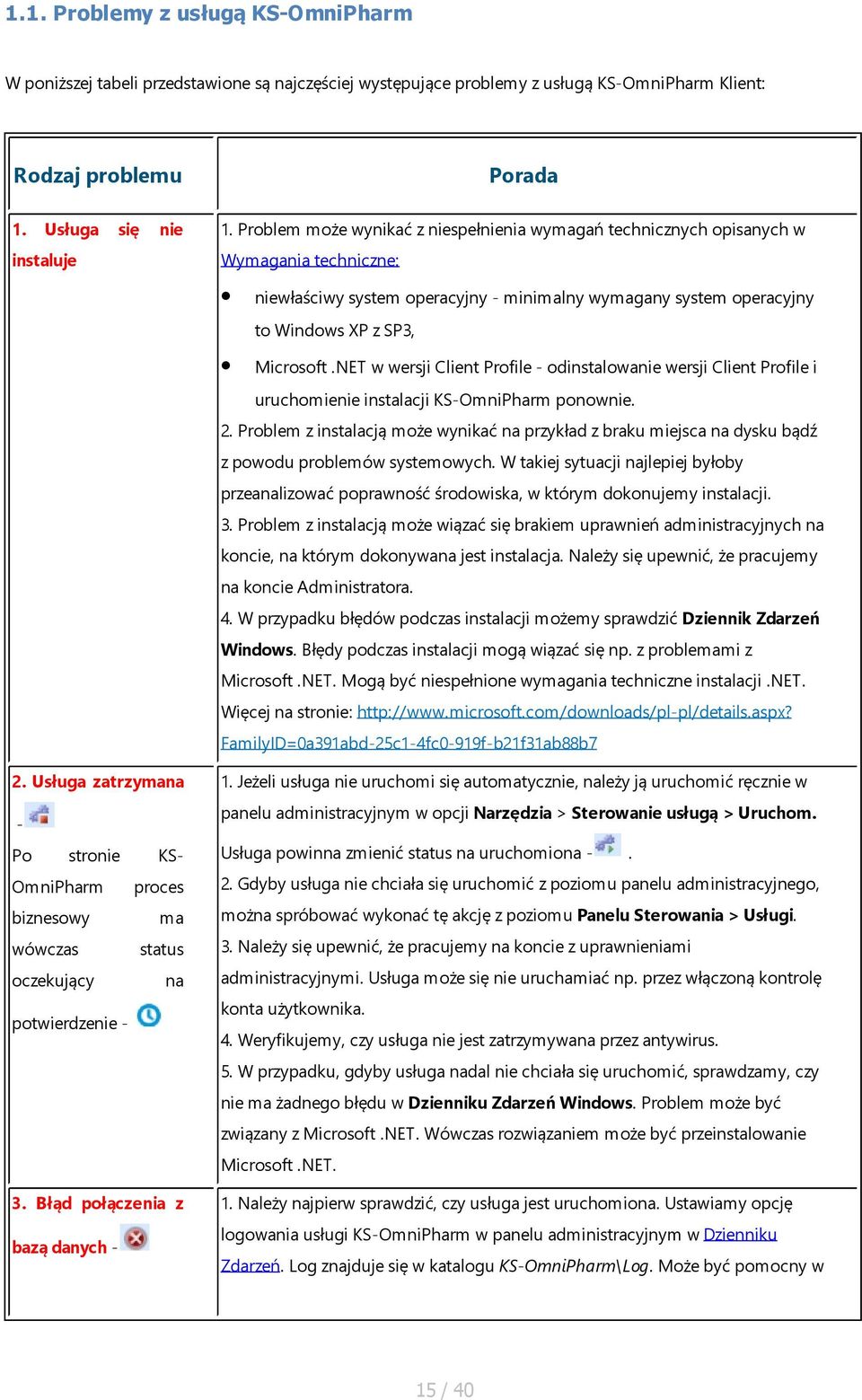 NET w wersji Client Profile - odinstalowanie wersji Client Profile i uruchomienie instalacji KS-OmniPharm ponownie. 2.