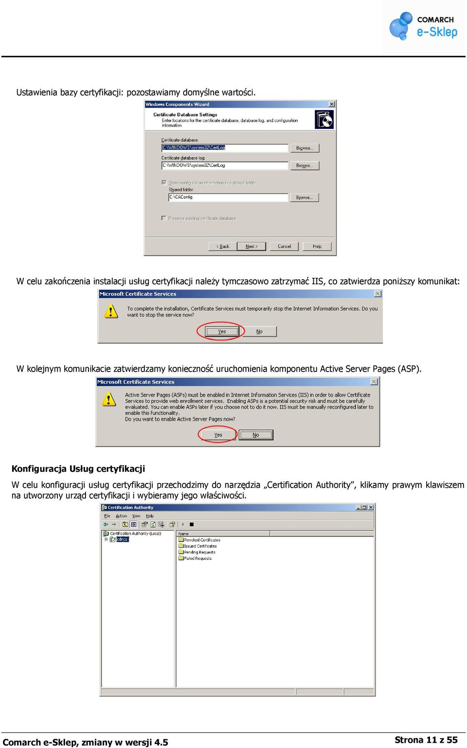 komunikacie zatwierdzamy konieczność uruchomienia komponentu Active Server Pages (ASP).